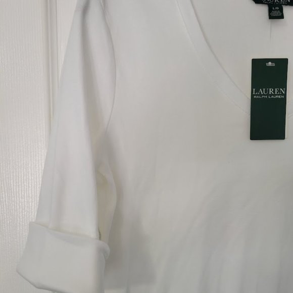 LAUREN by Ralph Lauren white tee with‎ 3/4 sleeves Size L - Picture 2 of 5